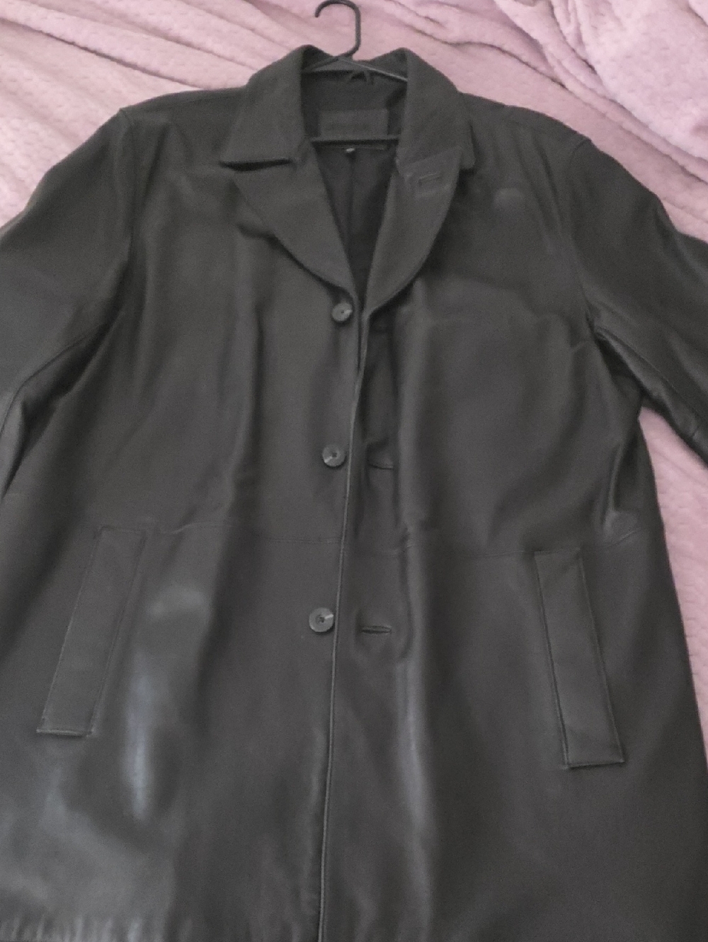 Men's Black Leather Single-Breasted Coat